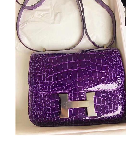 Hermes Constance 18cm Mini Bag Purple Real Croc Leather Silver Metal