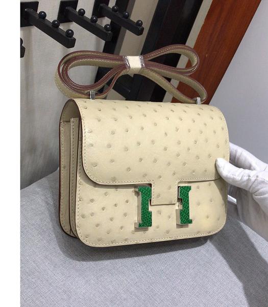Hermes Constance 18cm Mini Bag White Real Ostrich Leather Green Metal