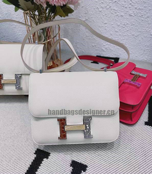 Hermes Constance 19cm Mini Bag White Original Epsom Leather Croc Pattern Metal-3