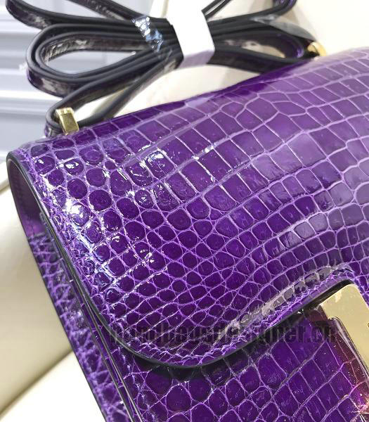 Hermes Constance 24cm Bag Purple Real Croc Leather Gold Metal-3