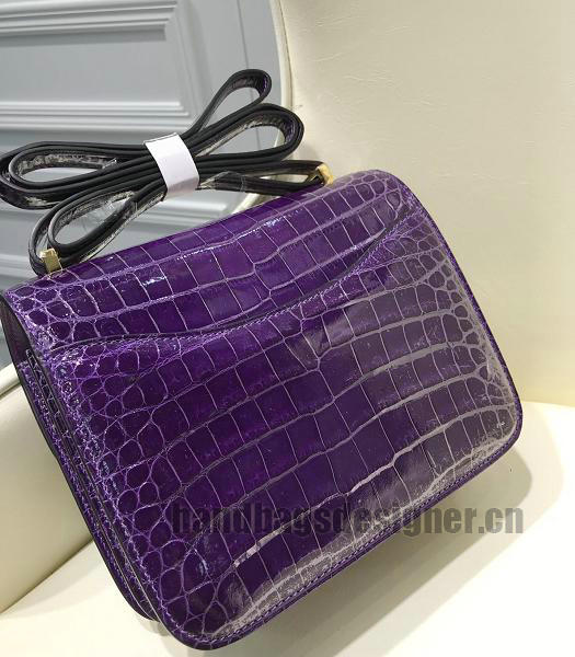 Hermes Constance 24cm Bag Purple Real Croc Leather Gold Metal-4