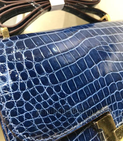 Hermes Constance 24cm Bag Sapphire Blue Real Croc Leather Gold Metal-2