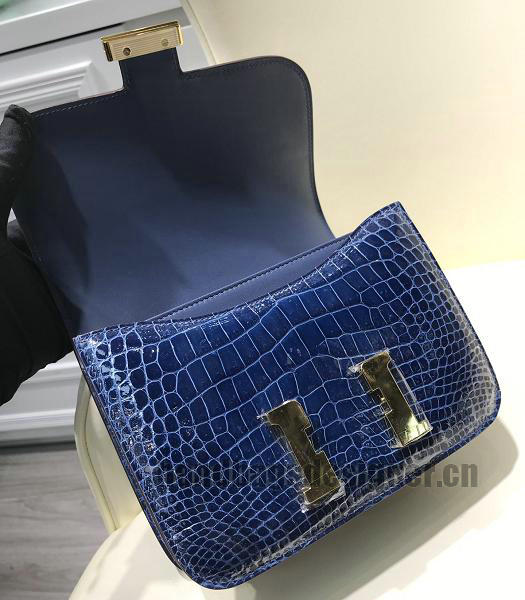 Hermes Constance 24cm Bag Sapphire Blue Real Croc Leather Gold Metal-5