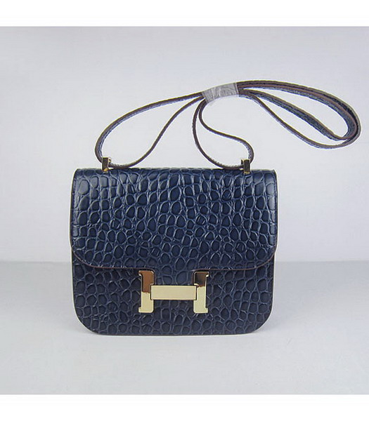 Hermes Constance Bag Gold Lock Dark Blue Stone Veins Leather