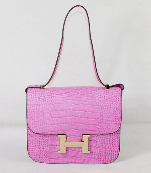 Hermes Constance Bag Gold Lock Peach Red Croc Veins Leather