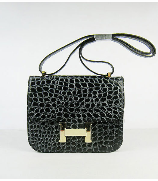 Hermes Constance Bag Golden Lock Black Stone Veins Leather