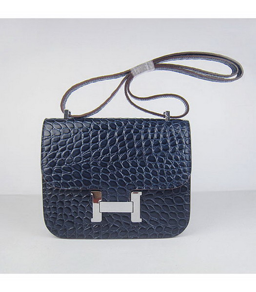 Hermes Constance Bag Silver Lock Dark Blue Stone Veins Leather