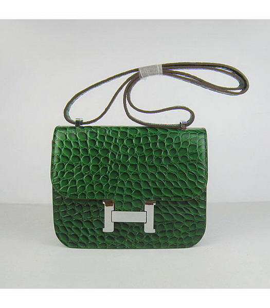 Hermes Constance Bag Silver Lock Green Stone Veins Leather