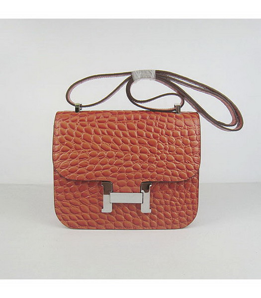 Hermes Constance Bag Silver Lock Orange Stone Veins Leather