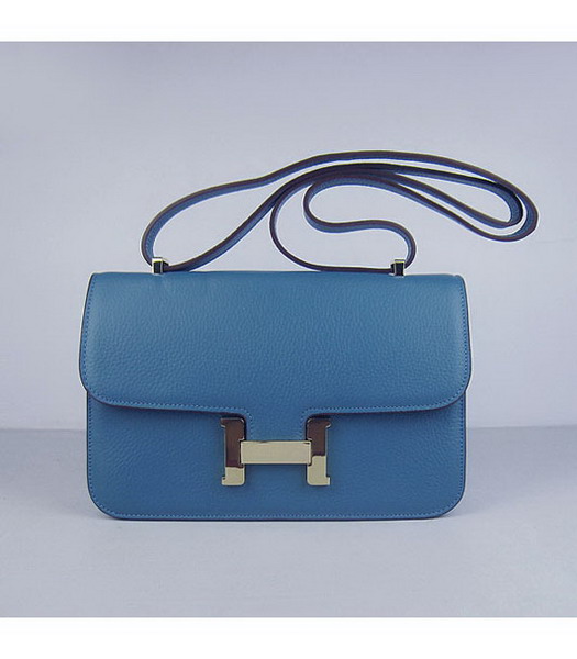 Hermes Constance Gold Lock Medium Blue Togo Leather Bag