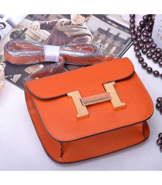 Hermes Constance Mini Bag Orange Palm Print Leather