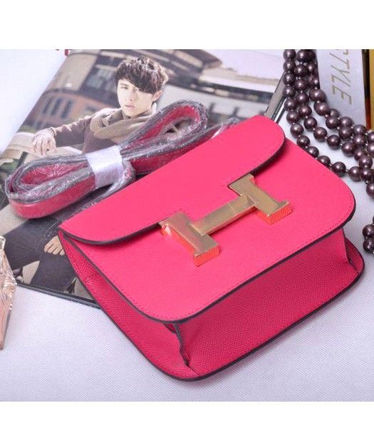 Hermes Constance Mini Bag Rose Red Palm Print Leather