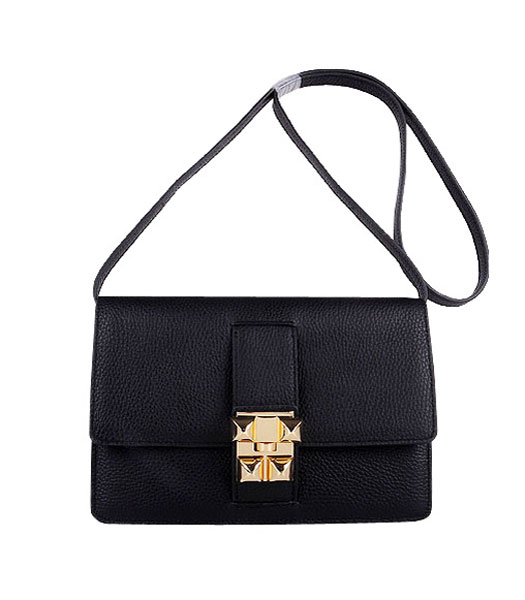 Hermes Constance Watermelon Black Leather Shoulder Bag with Golden Metal