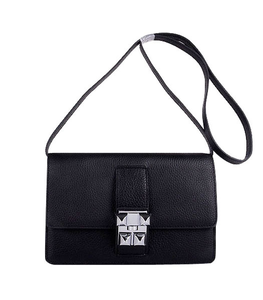 Hermes Constance Watermelon Black Leather Shoulder Bag with Silver Metal
