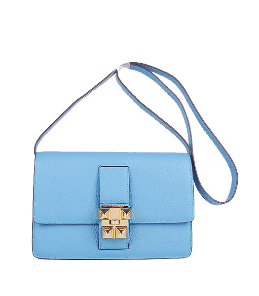 Hermes Constance Watermelon Light Blue Leather Shoulder Bag with Golden Metal