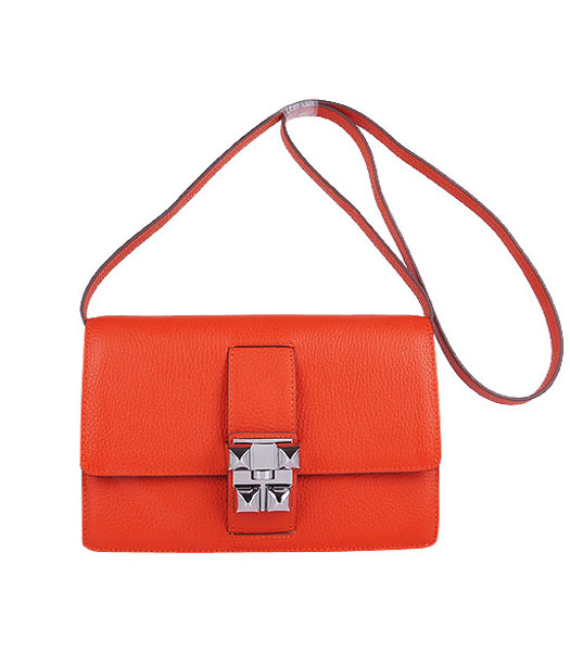 Hermes Constance Watermelon Light Orange Leather Shoulder Bag with Silver Metal
