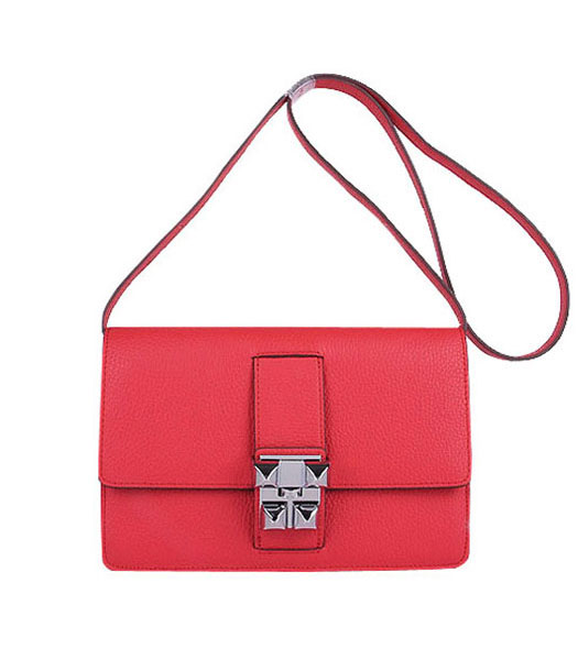 Hermes Constance Watermelon Red Leather Shoulder Bag with Silver Metal