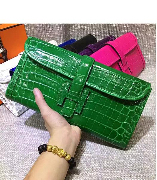Hermes Croc Veins Green Leather Large Clutch