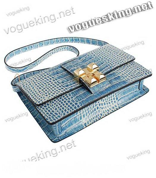 Hermes Croc Veins Leather Handbag In Middle Blue-3