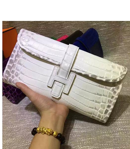 Hermes Croc Veins White Leather Large Clutch
