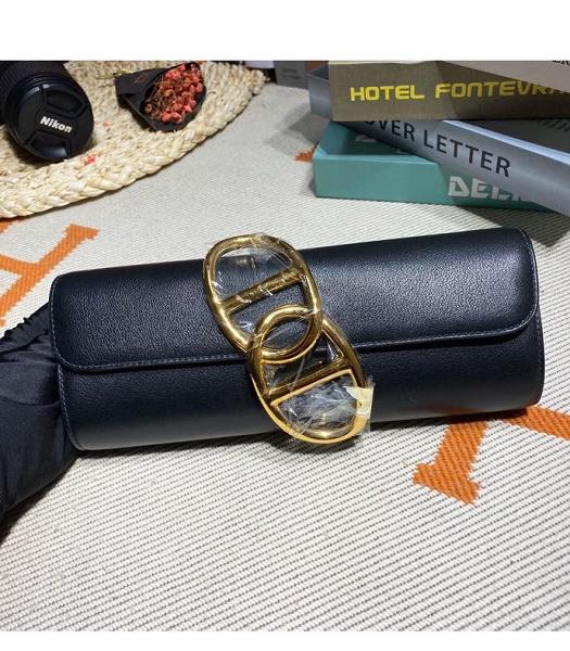 Hermes Egee 25cm Clutch Black Imported Swift Leather Golden Metal