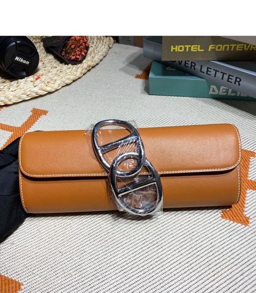 Hermes Egee 25cm Clutch Brown Imported Swift Leather Silver Metal