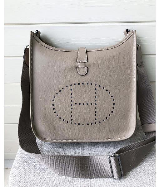 Hermes Evelyne 28cm Messenger Bag In Light Grey Imported Epsom Leather