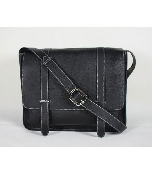Hermes Genuine Leather Messenger Bag in Black