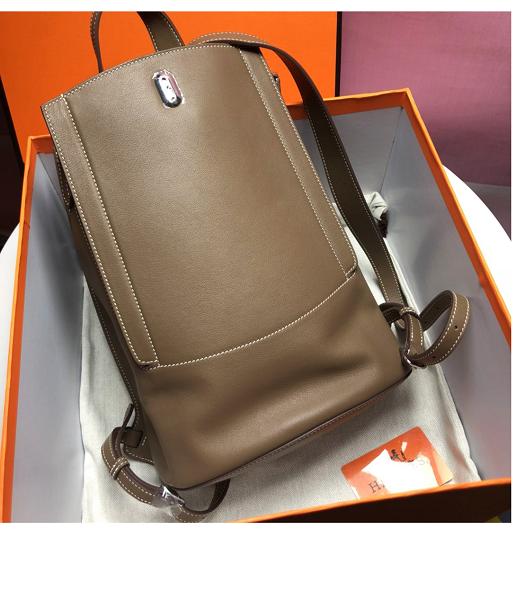 Hermes GR24 29cm Backpack Grey Plain Imported Swift Leather