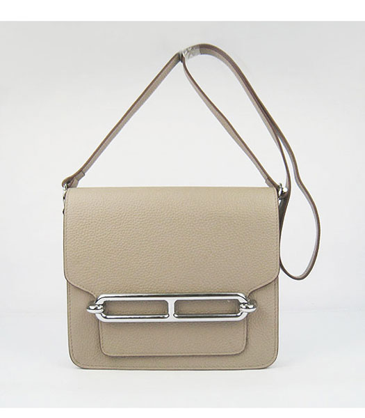 Hermes Grey Togo Leather Small Messenger Bag with Silver
