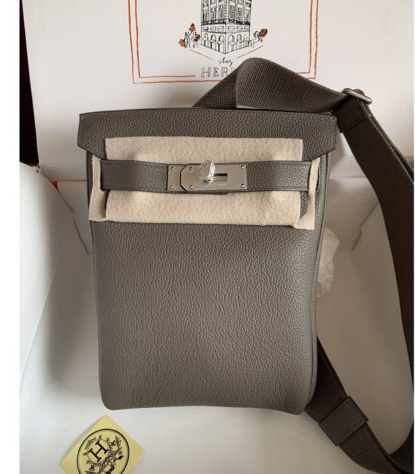 Hermes Hac A Dos PM Backpack Etain Grey Original Togo Leather Silver Metal