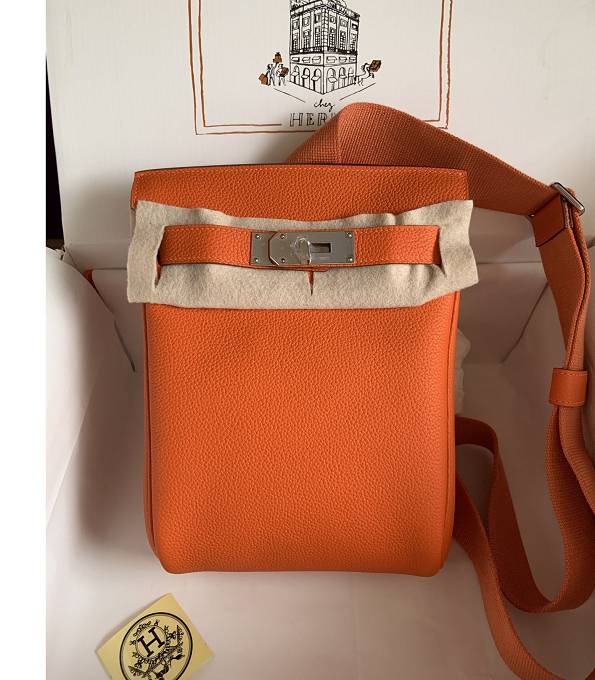 Hermes Hac A Dos PM Backpack Orange Original Togo Leather Silver Metal