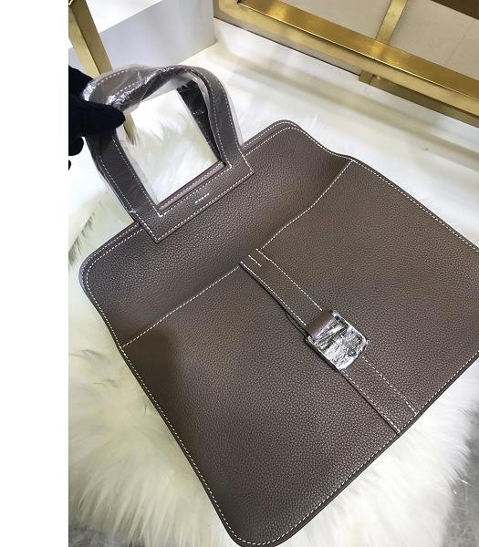 Hermes Halzan 30cm Grey Imported Leather Handbag Silver Metal