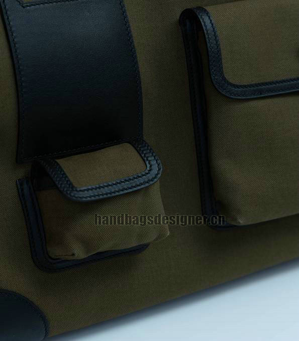Hermes Haut A Courroies 40 Handbag Army Green Canvas With Black Original Cargo Calfskin Leather Silver Metal-4