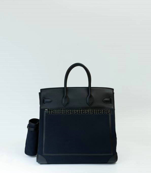 Hermes Haut A Courroies 40 Handbag Black Canvas With Original Cargo Calfskin Leather Silver Metal-3
