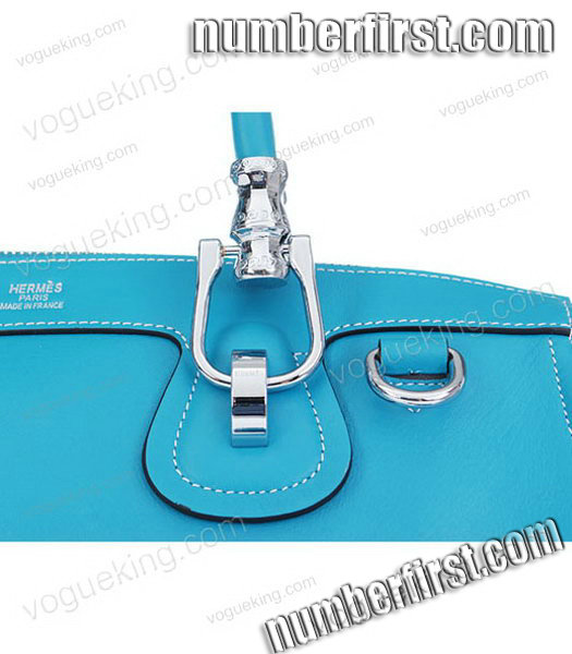 Hermes Horse-drawn Carriage Blue Plain Veins Bag Silver Metal-4