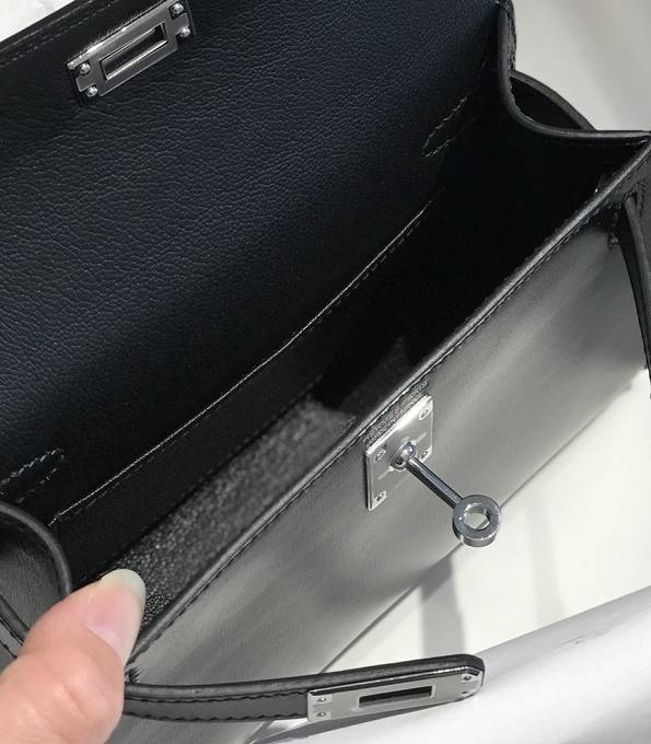 Hermes Kelly 19cm Bag Black Original Box Calfskin Leather Silver Metal-8