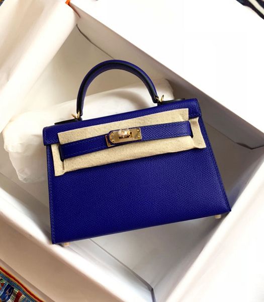 Hermes Kelly 19cm Bag Electric Blue Imported Palm Veins Leather Golden Metal