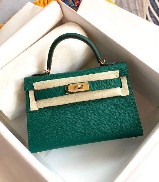 Hermes Kelly 19cm Bag Malachite Green Imported Palm Veins Leather Golden Metal