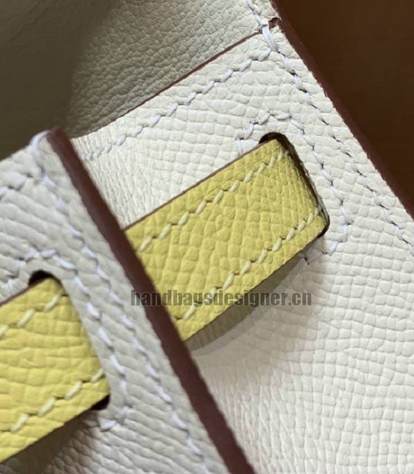 Hermes Kelly 19cm Bag White/Yellow Original Epsom Leather Silver Metal-6