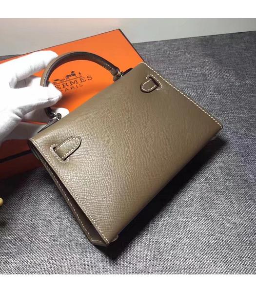 Hermes Kelly 20cm Khaki Original Leather Mini Tote Bag Silver Hardware-4