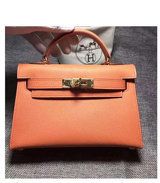 Hermes Kelly 20cm Orange Original Leather Mini Tote Bag Golden Hardware
