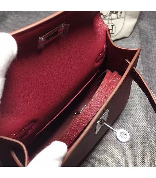 Hermes Kelly 20cm Wine Red Original Leather Mini Tote Bag Silver Hardware-2