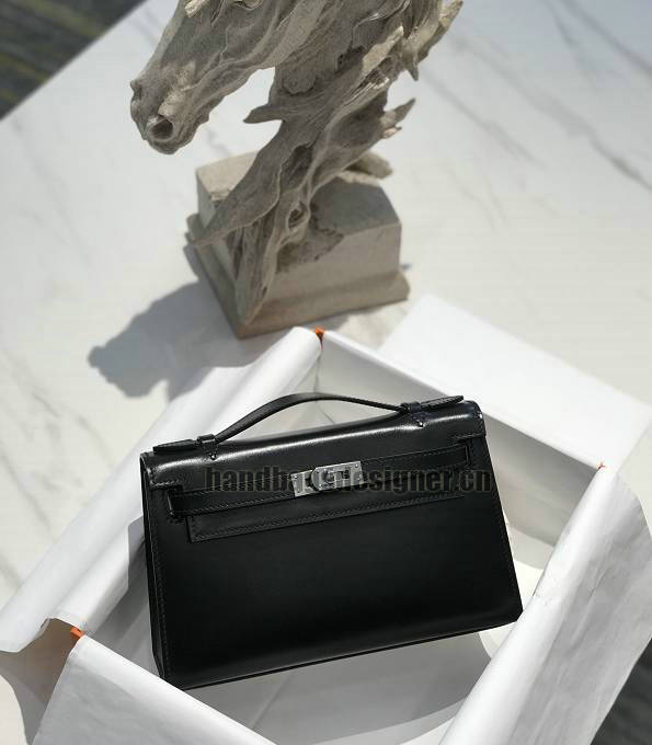 Hermes Kelly 22cm Bag Black Original Box Calfskin Leather Silver Metal-2