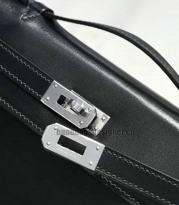 Hermes Kelly 22cm Bag Black Original Box Calfskin Leather Silver Metal-3