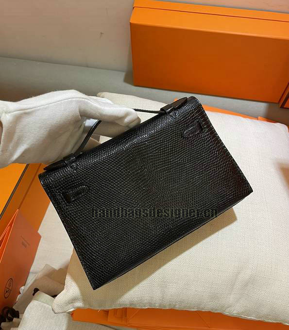 Hermes Kelly 22cm Bag Black Original Lizard Veins Leather Golden Metal-3