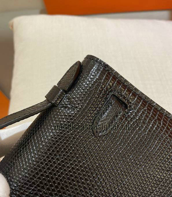 Hermes Kelly 22cm Bag Black Original Lizard Veins Leather Golden Metal-4