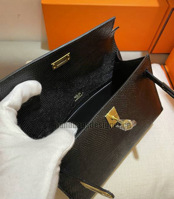 Hermes Kelly 22cm Bag Black Original Lizard Veins Leather Golden Metal-6