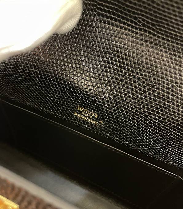 Hermes Kelly 22cm Bag Black Original Lizard Veins Leather Golden Metal-7