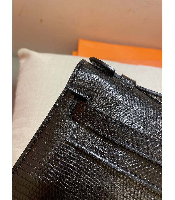 Hermes Kelly 22cm Bag Black Real Lizard Leather Silver Metal-1